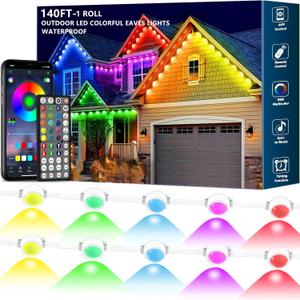 Sxlofty 140FT Permanent Outdoor RGB Lights  IP67 Waterproof with Smart App Control Remote, DIY Scene Modes, Music Synchronization, Eaves Lights for Garden Decor, Deck, Party, Party,Roof