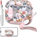 TATOFY for AirPod Pro 3 Case (2025) with Phone Stand Lanyard Lock Cleaning Kit, Compatible with Magsafe Flowers Hard AirPods Pro 3rd Generation Cover for Women (Pink, AirPods Pro 3)