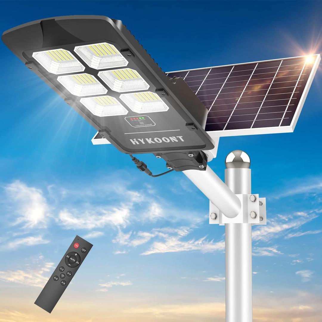 Solar Street Light, 600W Solar Street Lights Outdoor Dusk to Dawn Motion Sensor IP66 Waterproof 6500K Super Bright Solar Powered Lighting for Parking Lot, Garage, Street