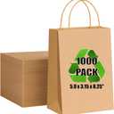 baxwel Paper Gift Bags Bulk of 5.9x3.15x8.25 210 Pcs, Brown Kraft Paper Bags with Handles for Small Business, Heavy Duty Bulk, for Birthday Party Favors, Shopping, Retail (1 Count (Pack of 1000))