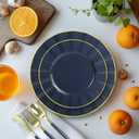 150Pcs Plastic Plates with Gold Rim,Heavy Duty Blue Plates for 30 Guests,Plastic Dinnerware Set Include 30 Dinner Plate,30 Dessert Plate,90 Gold Cutlery Set for Party (Blue)