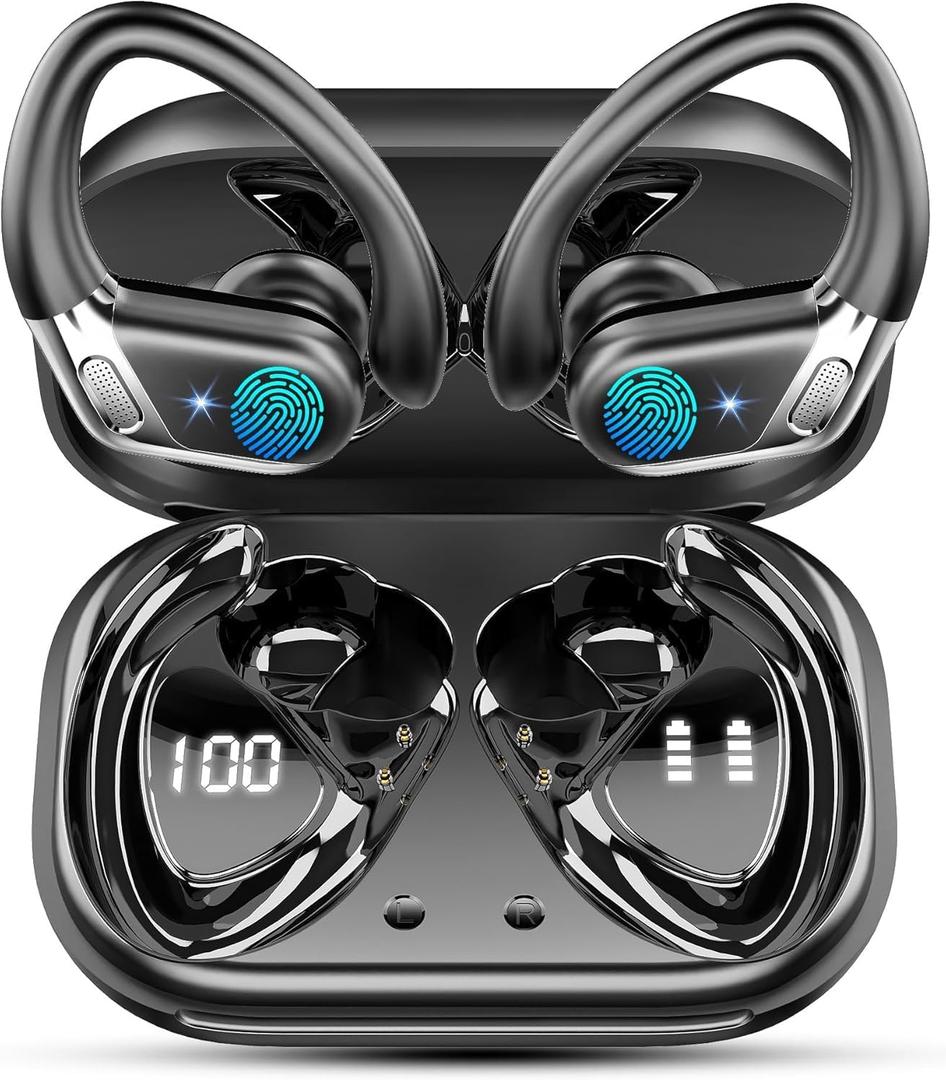 Wireless Earbuds, 2026 Bluetooth 5.4 Headphones Sport, Bluetooth Earbuds with ENC Noise Canceling Mic, 50H Stereo Wireless Headphones IP7 Waterproof with Earhooks, Dual LED Display for Workout/Running