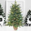 3ft Pre-Lit Mini Fir Christmas Tree,Artificial Pine Xmas Tree,106 PE Branches Tips & 84 PVC Branches Tips & UL Certification LED Lights & Burlap Wrapped Base for Tabletop Desk,Battery Operated