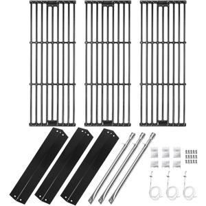 Hisencn Replacement Parts for Chargriller 3001, 3008, 3030, 4000, 5050, 5252 Gas Grill Models, Stainless Steel Burner, Porcelain Steel Heat Plate, Porcelain Cast Iron Cooking Grid Grates