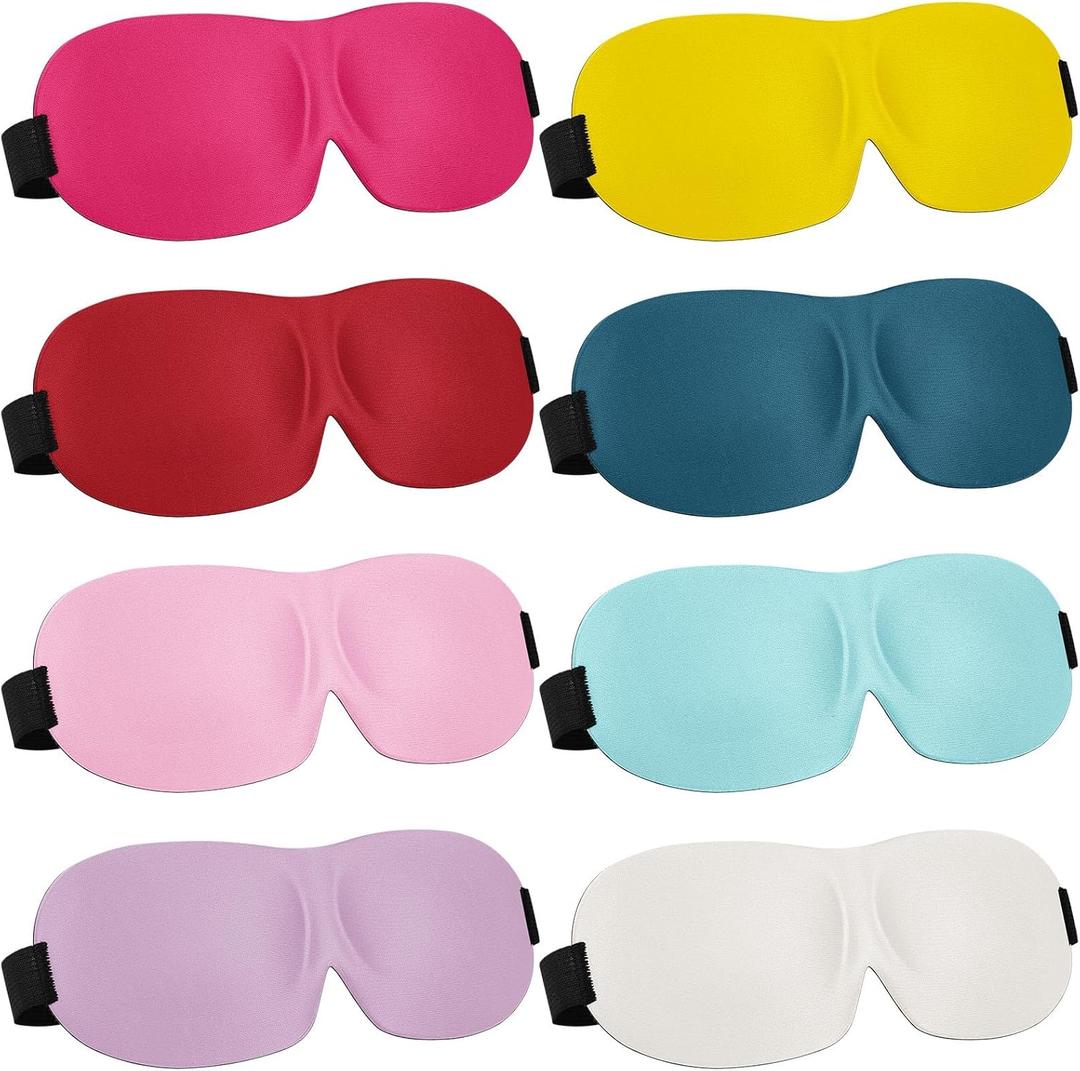 Bencailor 8 Pcs Sleep Mask for Side Sleeper 3D Eye Masks for Sleeping Blackout Eye Cover Shade Night Blindfold with Adjustable Strap for Women Men Sleeping Game Gifts(Medium,Solid Color)