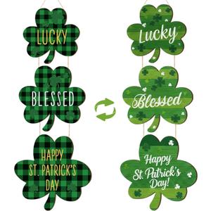 Yookeer St Patricks Day Decoration Wooden Shamrock Door Sign with Rope Shamrock Hanging Sign Lucky Clover Door Hanger Irish Hanging Decorations for Porch Wall Entryway Decor (Shamrocks)