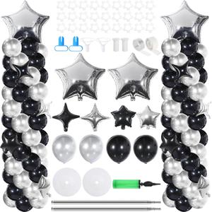 Gejoy 110 Pcs Black Silver Balloons Column Stand Kit Adjustable Tower Stand from 1.4 to 6.6 ft with Bases for Graduation Wedding Birthday Baby Shower Party