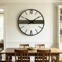 30 Inch Large Modern Wall Clock Oversized Rustic Wood Metal Frame Silent Non-Ticking Battery Operated Decorative Clocks for Living Room Kitchen Bedroom Office (Vintage Brown)