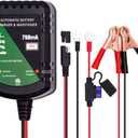 12 Volt Battery Charger 750mA Automatic Battery maintainer trickle Battery Charger Smart Float Charger for Automotive car Motorcycle Lawn Mower Boat ATV Sealed Lead Acid Batteries