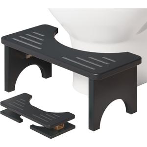 Osivaes 7 Inch Foldable Squatting Poop Stool, Bamboo Toilet Stool Squat for Adults, Collapsible Wooden Toilet Step for Bathroom, Non-Slip Potty Stool Portable for Travel Size, Black (1 Pack)