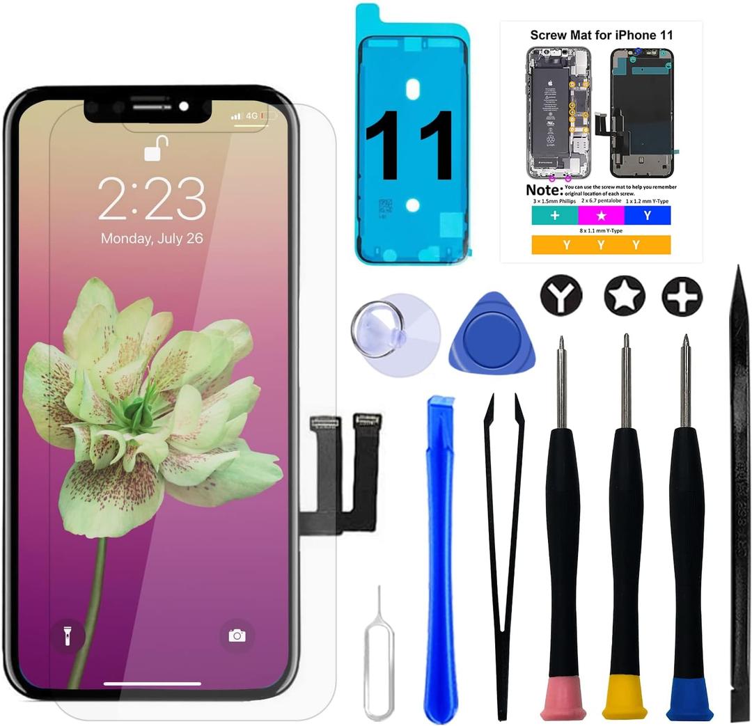 Brinonac for iPhone 11 Screen Replacement Kit, 6.1 inch 3D Touch Screen LCD Display Digitizer Frame Assembly Set with Repair Tools, Adhesive and Tempered Glass (Black)