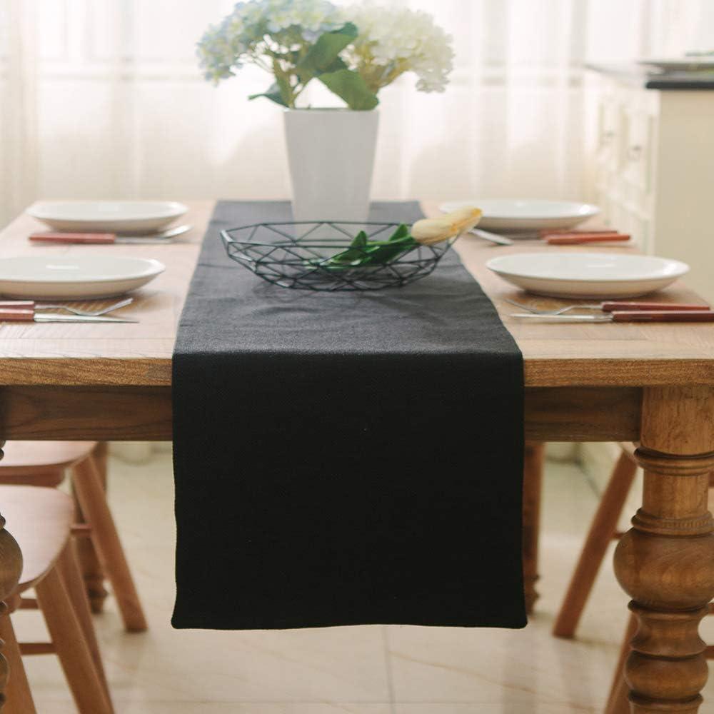 2 Piece Fabric in 1 Dinning Table Runner 12 x 72 Inches Farmhouse Kitchen Coffee Burlap Table Runner for Holiday Party, Black