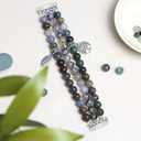 Newlibery Natural Stone Beaded Bracelet Watch Band Women for Fitbit Versa 4/Versa 3/Sense 2/Sense Bands Feminine Cute Handmade Boho Elastic Stretch Strap Replacement Agate Healing Stones Wristband