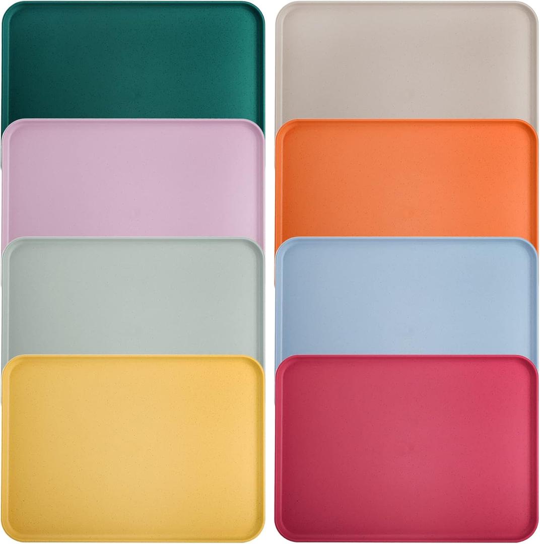 Lyellfe 8 Pack Fast Food Serving Tray, 15 by 10-Inch Wheat Straw Cafeteria Tray, Colorful Restaurant Serving Trays, Rectangular Serving Platter for Party, Home, School, Restaurant