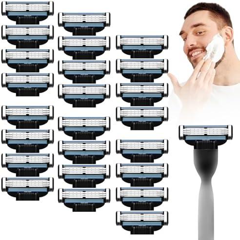 22 Pcs Razors Blades for Men,Razor Blades Refills Compatible with Mach 3 Handles,3-Layer Shaver Blades with Double Lubrication Strip Premium Quality Replacement Blades for for Daily Use
