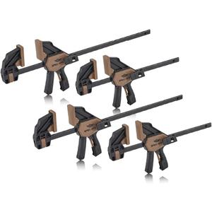 Spec Ops Trigger Clamp for Woodworking 7" Medium, 13" Large, One-Handed Bar Clamp/Spreader 4-Pack