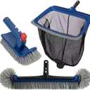 Deluxe Swimming Pool Cleaning Kit Including Pool Skimmer Net with Rubber Edge, 17.5" Pool Brush Head & Rotatable Pool Scrub Brush, Heavy Duty Pool Cleaning Kit Inground & Above Ground Pool (No Pole)