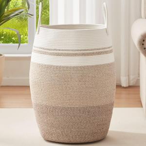 OIAHOMY Laundry Hamper Woven Rope Large Clothes Hamper 25.6" Height Tall Laundry Basket with Extended Handles for Storage Clothes Toys in Bedroom, Bathroom, Foldable (Gradient Yellow) (105L)