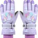Kids Boys Cute Unicorn Girls Winter Mittens Waterproof Warm Fleece Lined Thermal Snow Ski Mitten Gloves (Purple(age5-10yrs))