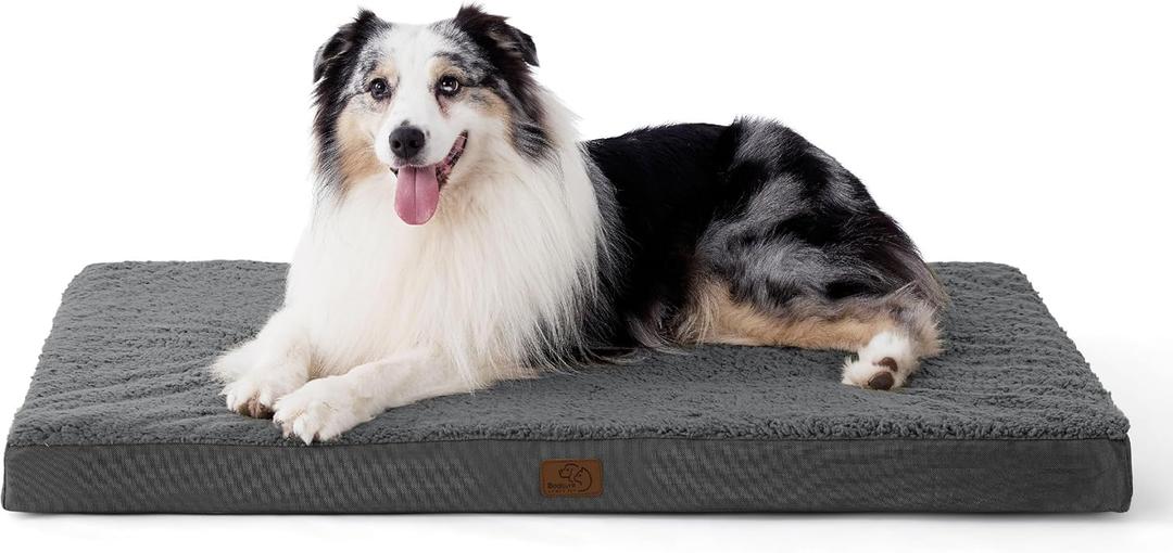 Bedsure XL Dog Bed for Crate - Large Comfy Flat Pet Beds with Removable Washable Cover, Orthopedic Egg Crate Foam Crate Mat, Suitable for Pet Up to 90 lbs (Dark Grey)