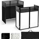 Portable DJ Booth Table Station 44"x42.2"x20.6", Foldable Metal Frame DJ Facade with Black & White Scrims, Detachable 40"x20" DJ Table, Adjustable Height, Carry Bag for Show, Party, Wedding, Events