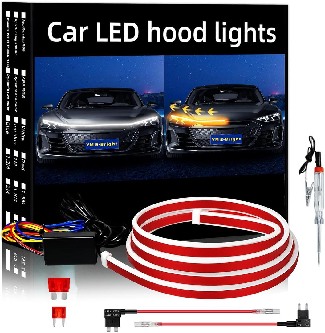 Sequential Turn Signal Led Light Strip Dynamic Scan Start Up Hood Lights Flexible DRL Daytime Running Light for Car,Truck,SUV,Dual Color Amber White Flowing Switchback 12V 47inch /1.2M (1Set)
