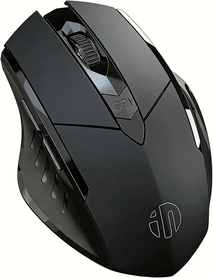 Rechargeable Wireless Mouse, 2.4G Ergonomic Gaming Mouse with Silent Click, 500mAh Battery, 2400 DPI Adjustable, 6 Buttons, Black (PM6 Black)