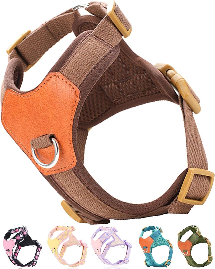 Brown Dog Harness for Small Dogs, No Pull Dog Harness with 2 Leash Clips, Small Sized Puppy Harness (Brown, S)