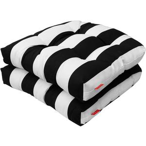 Pcinfuns Outdoor Seat Cushions,19"x19"x5" Thick Fill Tufted Cushions with Round Corner Patio Chair Pads,Water-Resistant Chair Cushion,Black White, Set of 2