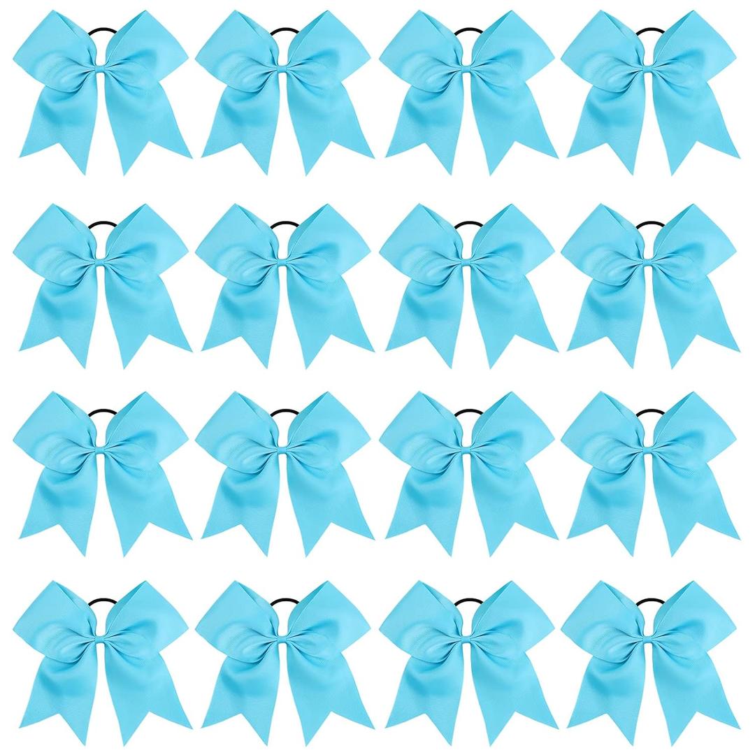 16PCS 8" Large Cheer Hair Bows Ponytail Holder Elastic Band Handmade for Cheerleading Teen Girls College Sports (Sky Blue, 1 Count (Pack of 16))