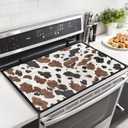 Stove Top Covers, Cow Print Brown Heat-Resistant Stove Top Cover for Electric, 20.96" x 29.18" Anti-Slip Waterproof Mat for Glass Stove Top Protector Pad Multipurpose Foldable Cooktop Cover