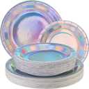 Bokon 100 Pcs Disposable Paper Plates Iridescent,7" and 9" Holographic Dessert Cake Plates Bulk Party Dinner Round Supplies for Birthday Wedding Celebration Picnic Party(Iridescent)