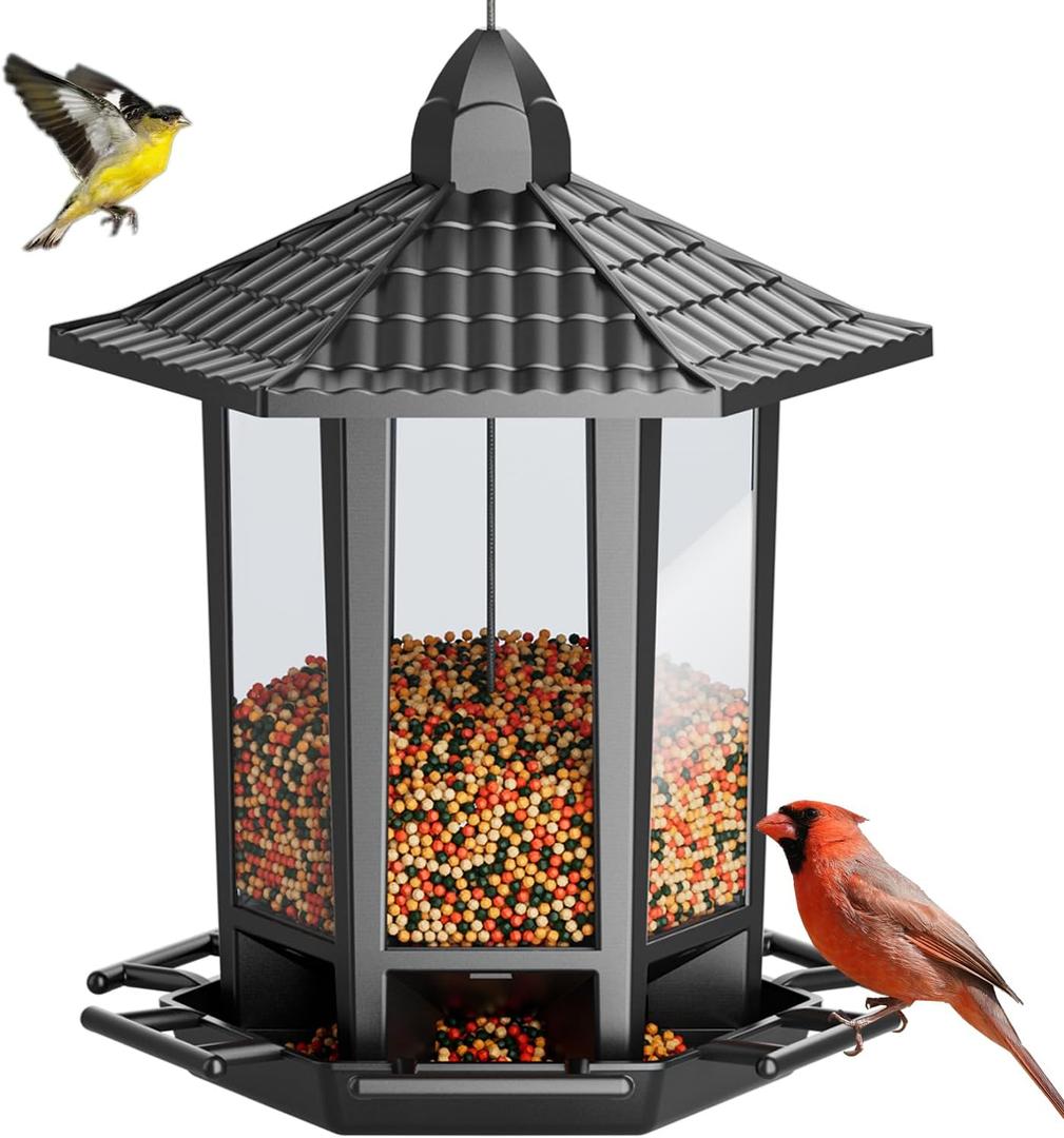 Birdream Hanging Bird Feeders, Retro Pagoda Design Fun Installation Squirrel Proof Bird Feeders, Attracting Wild Birds Chickadees Goldfinches Cardinals Finches and Sparrows - Black (1 Pack)