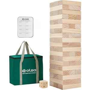 Olsa Giant Tumble Tower 57PCS Wooden Block Stacking Yard Games with Carrying Bag Classic Indoor & Outdoor Game for Adults and Family Party Games for Backyard Lawn Beach Camping (Over 4.2 Ft)