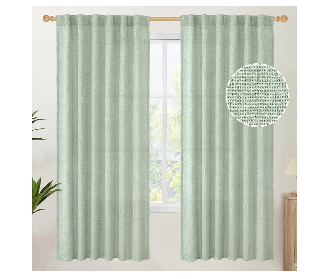 YoungsTex Sage Green Linen Curtains for Living Room 2 Panels, Semi Sheer Drapes Boho Light Filtering Window Treatments with Back Tab Rod Pocket for Spring Decor Dining Bedroom, 52 X 72 Inch