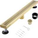 36 Inch Linear Shower Drain, Brushed Gold Shower Drain, Removable Grate, 304 Stainless Steel, Easy to Install and Clean for Bathrooms (Drain Base Not Included), LSD-45A-36G