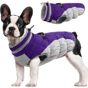 FUAMEY Dog Coat for Medium Dogs,Waterproof Dog Winter Jacket with Harness Built in Puppy Cold Weather Coats Reflective Pet Vest with Zipper Warm Fleece Dogs Snowsuit Windproof Purple M (M(chest:21in))