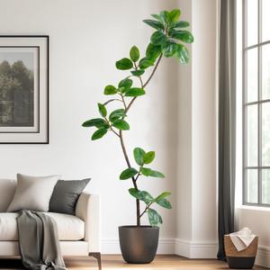 6.6ft Artificial Rubber Tree Faux Plants Indoor Faux Floor Artificial Trees Indoor,Fake Plant Fake Tropical Plants,Large Floor,Real Touch Rubber Tree for Home Decor (Green)