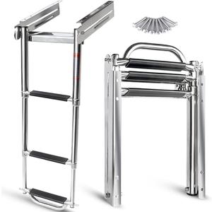 3-4 Step Ladder Under Platform Slide Mount Boat Boarding Ladder, Telescoping Ladder with a Carry Handle and Mounting Screws, Press-Type Spring Latch (3 Steps)
