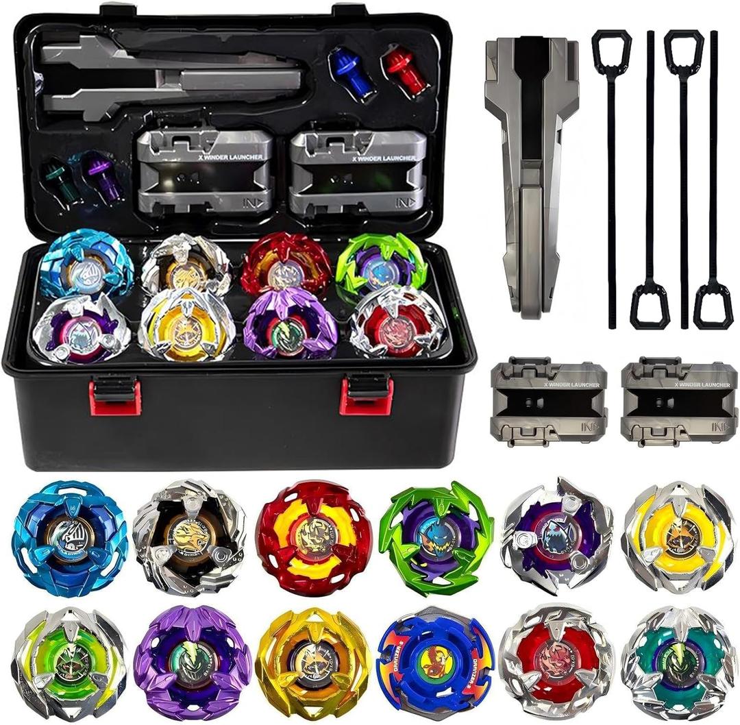 Battle Spinning Top Set with 12 Colorful Tops, Launchers and Accessories, Combat Game Collection