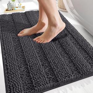 OLANLY Thick Bathroom Rugs 30x20, Extra Soft Absorbent Chenille Striped Bath Rugs, Rubber Backing, Machine Wash Dry, Bath Mats for Bathroom Floor, Tub and Shower, Home Decor Accessories, Dark Grey