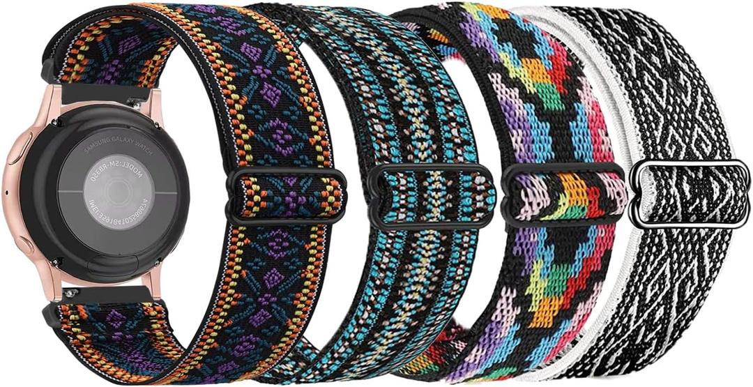 Quick Release Adjustable Stretchy Watch Band - Choice of Width - 18mm, 19mm, 20mm, 22mm Elastic Watch Straps Solo Loop Sport Nylon Replacement Wristband (Boho Set)