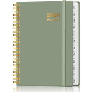 2026 Planner - Weekly and Monthly Calendar Planner from Jan 2026 - Dec 2026, Planner 2026 Spiral Bound with 12 Monthly Tabs, Inner Pocket, Perfect for School Office Supplies, 6.4" x 8.5", Green
