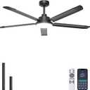Ohniyou 60'' Ceiling Fan with Lights, Industrial Ceiling Fan with 5 Aluminum Blades, App/Remote Controlled, Dimmable, for Outdoor Patio, Living Room, Black