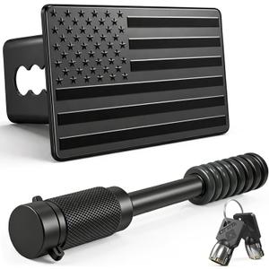 2 Inch American Flag Trailer Hitch Cover Plug with 7/8-Inch Pin Diameter Trailer Hitch Lock,Patriotic Truck SUV Accessory,Black