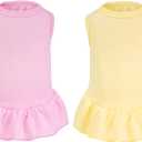 2 Pcs Dog Dress Cute Cat Skirt Solid Color Summer Clothes for Small Pet Dogs Cat (Yellow,Pink, X-Small)