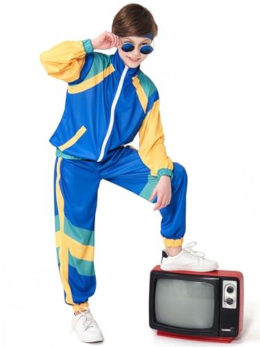 Nenahot Kids 80s Tracksuit Hip Hop Costume Retro Sportswear Sets 80s Colorblock Jacket Outfits for Boys Girls, XS