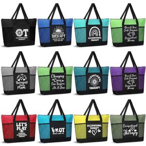 Gilprop 12 Pcs Occupational Therapy Gifts OT Month Gifts Reusable Grocery Tote Bags with Mesh Pocket Employee Appreciation Gift for Party Favors