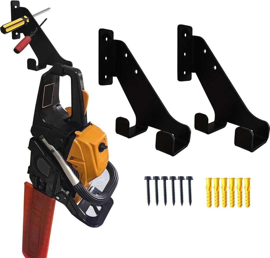 Chainsaw Holder, 2 Pack Wall Mounted Chainsaw Hanger, Garage Chainsaw Storage Rack, Hanging Yard Tools Garage Storage Shed Organizer Mounted Chainsaw Rack