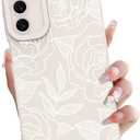 OOK Compatible with Samsung Galaxy A15 5G Case, Silicone White Flowers Floral Rose Cute Pattern, TPU Camera Protection Soft Slim Shockproof Phone Cover for Women Girls- White Rose